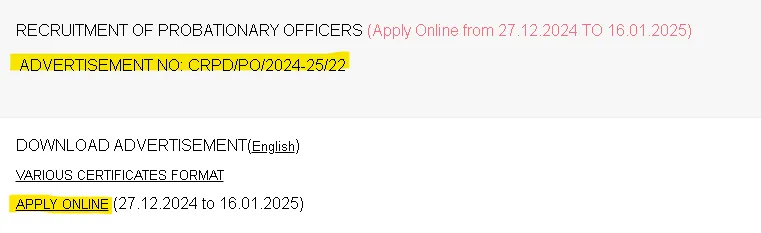 ADVERTISEMENT NO CRPDPO2024 2522